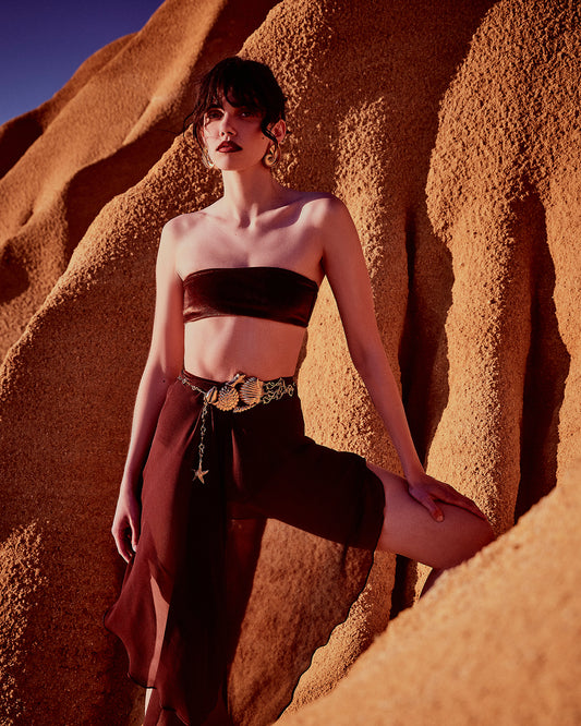 Saída Seda Roquete Marrom