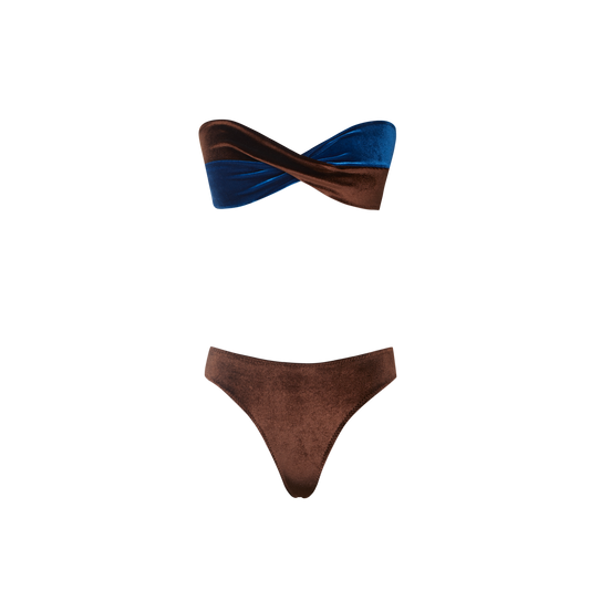 Biquini Fun Azul - Marrom Veludo